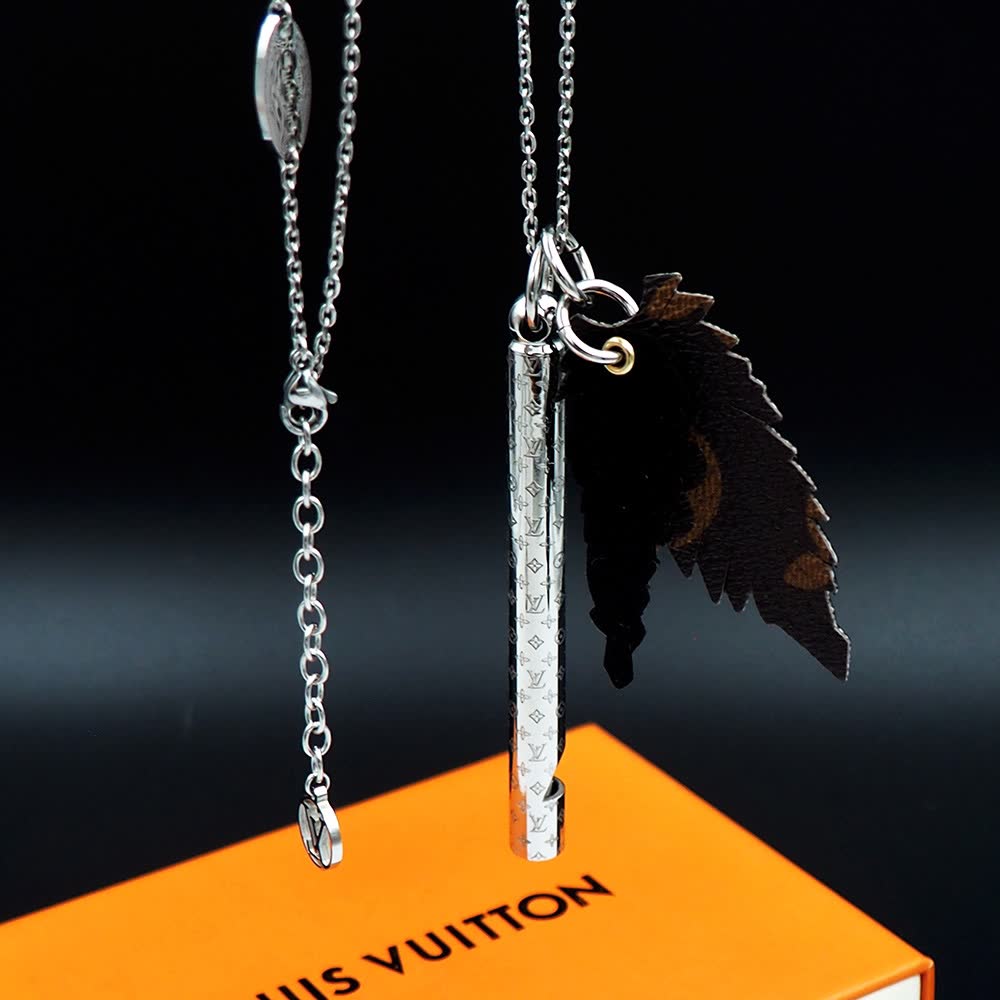 Louis Vuitton Silver Whistle and Leather Charm Necklace